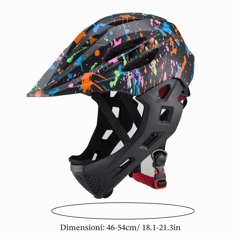 Lixada Casco integrale da bici per bambini, leggero, staccabile, con luce LED, per MTB, skateboard, scooter, pattinaggio, ciclismo, 46-54 cm