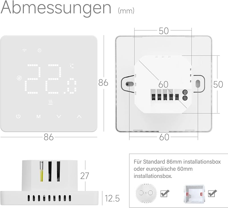 BEOK CONTROLS Digitális Termosztát Gázkazánhoz WiFi Okos Szobatermosztát Padlófűtéshez Alexa Google Home Kompatibilis Fehér