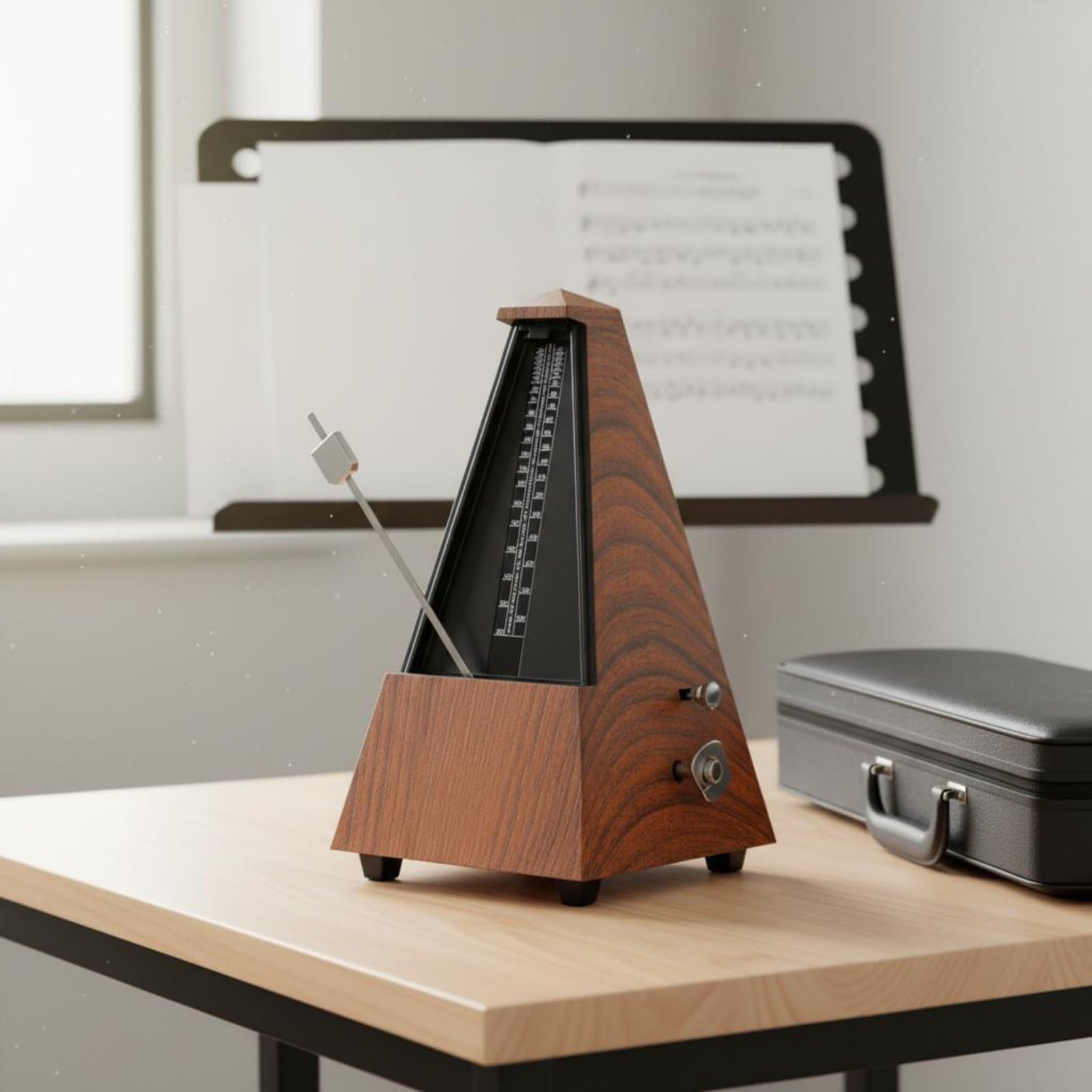 Métronome Mécanique Outil Musical Précis Générateur de Battement Boîtier Traditionnel en Teck Échelle de Tempo Large Convient pour Cours Pratique Individuelle, Bois Naturel