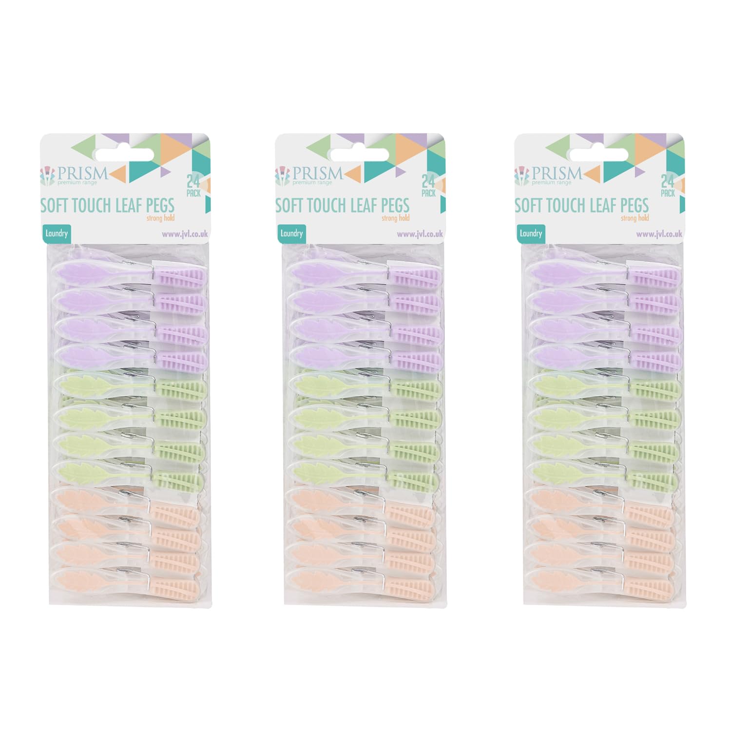 JVL 24 Pack Soft Touch Leaf Clothes Pegs – Pack of 3 (72 Total) – Assorted Colours
