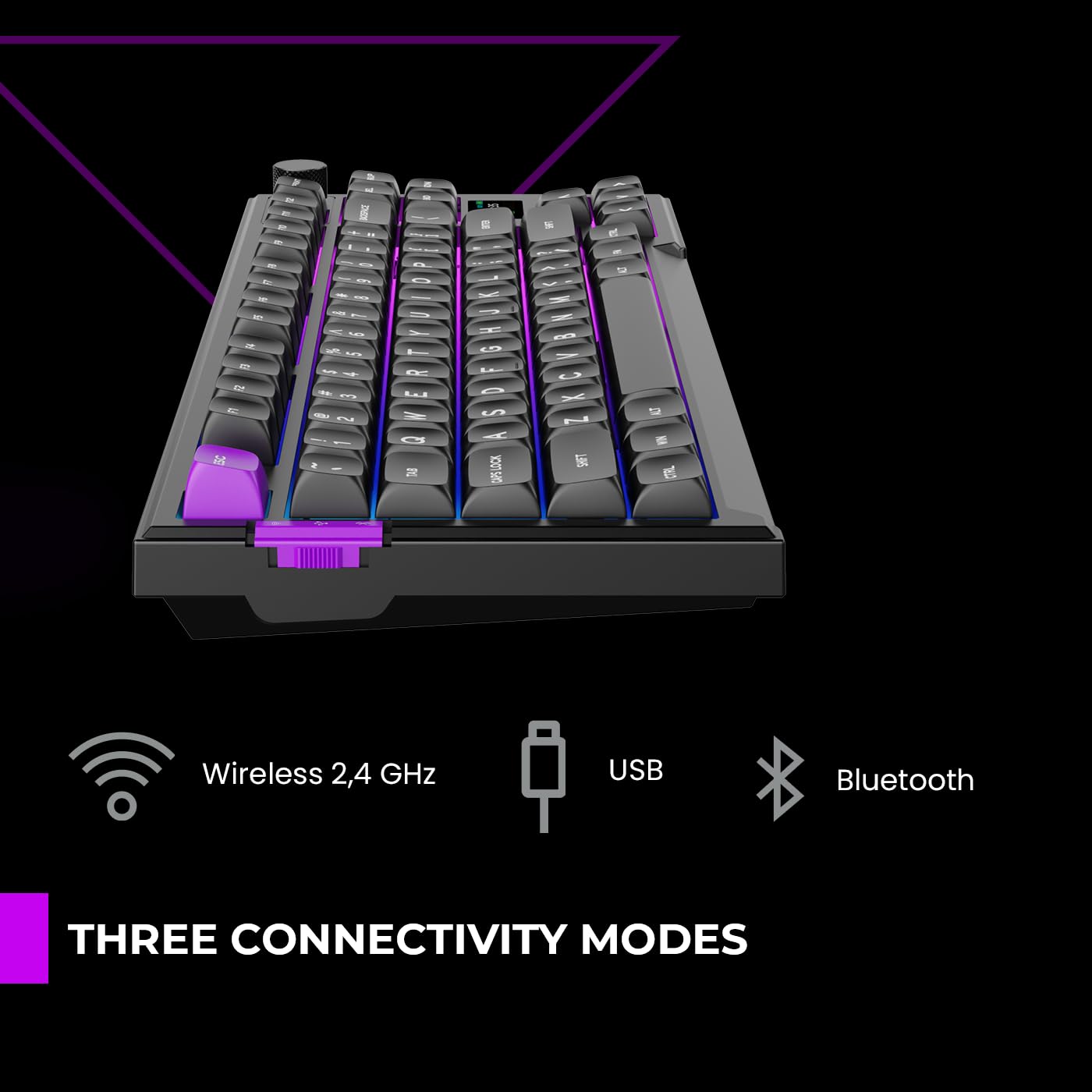 PREYON Klawiatura Mechaniczna Gamingowa TKL Bezprzewodowa i USB Keyboard do Komputera PC RGB bez Części Numerycznej QWERTY 2,4 GHz USB Ciche Klawisze 800h Bateria Przełączniki Red - Silent Claw
