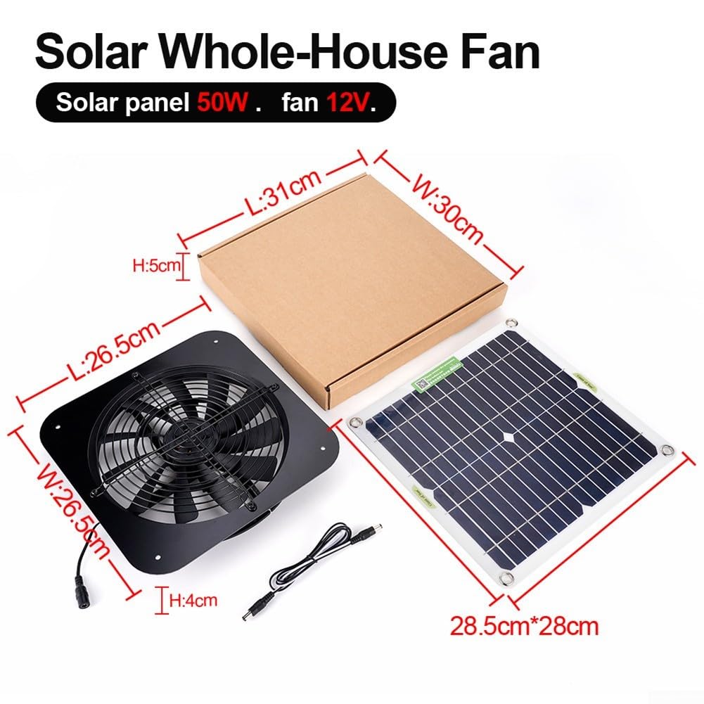 Extractor solar, 50W Ventiladores Industriales, Ventilación Eficiente, Impermeable, Para Gallineros, Invernaderos, Cobertizos, Casas de Mascotas
