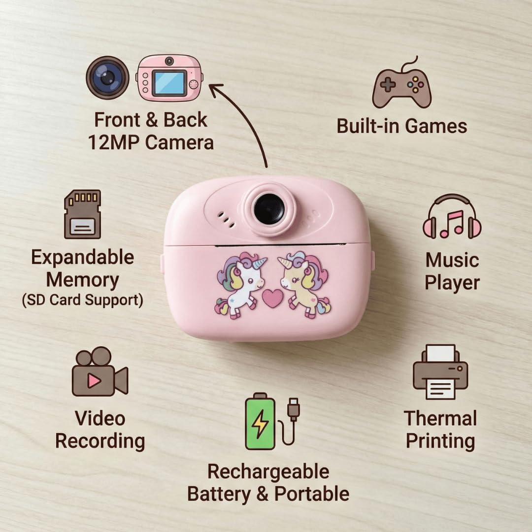 TintLoop Instant Print Mini Camera for Kids & Adults | Inkless Thermal Printing | 2.4” Display | SD Card Support | Rechargable