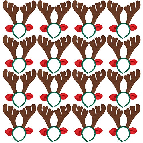 Max Fun 16Pcs Christmas Reindeer Antlers Headband Deer Antler Headbands for Christmas Holiday Photo Booth Props Kids Party Favors