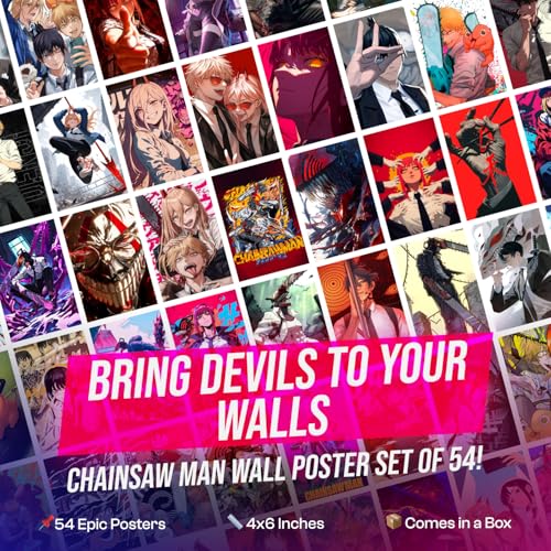 Image of Chainsaw Man Poster Set of 54 | Mini Anime Wall Collage Kit (4x6 Inches) | Denji, Power, Makima, Aki | Wall art Posters for Room Decor | Thick Matte Finish | Anime Wall Aesthetic