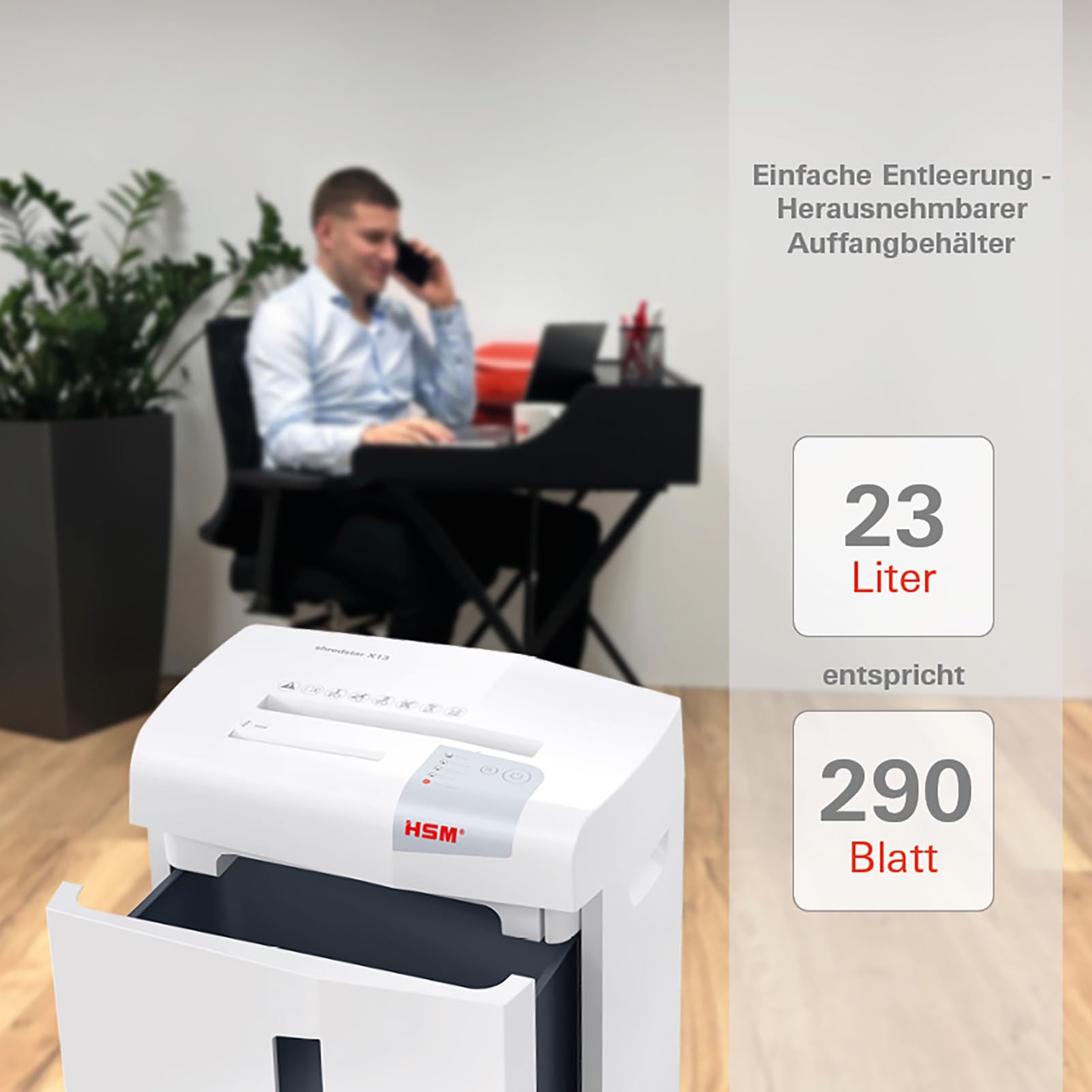 HSM shredstar X13 1057121 Distruggidocumenti da 4x37 mm, Bianco argento, taglio a frammenti | Capacità di raccolta 23 l, particelle, 13 fogli