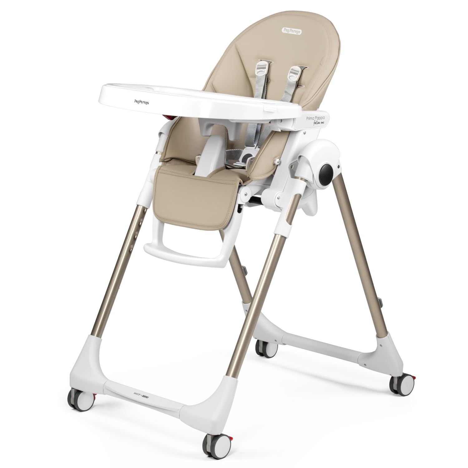 Peg Perego Prima Pappa Follow Me Seggiolone Pappa Neonati Reclinabile, Funzione Sdraietta, 4 ruote, Pieghevole e Ultracompatto, per Bambini da 0 a 3 Anni (0-15 kg), Astral