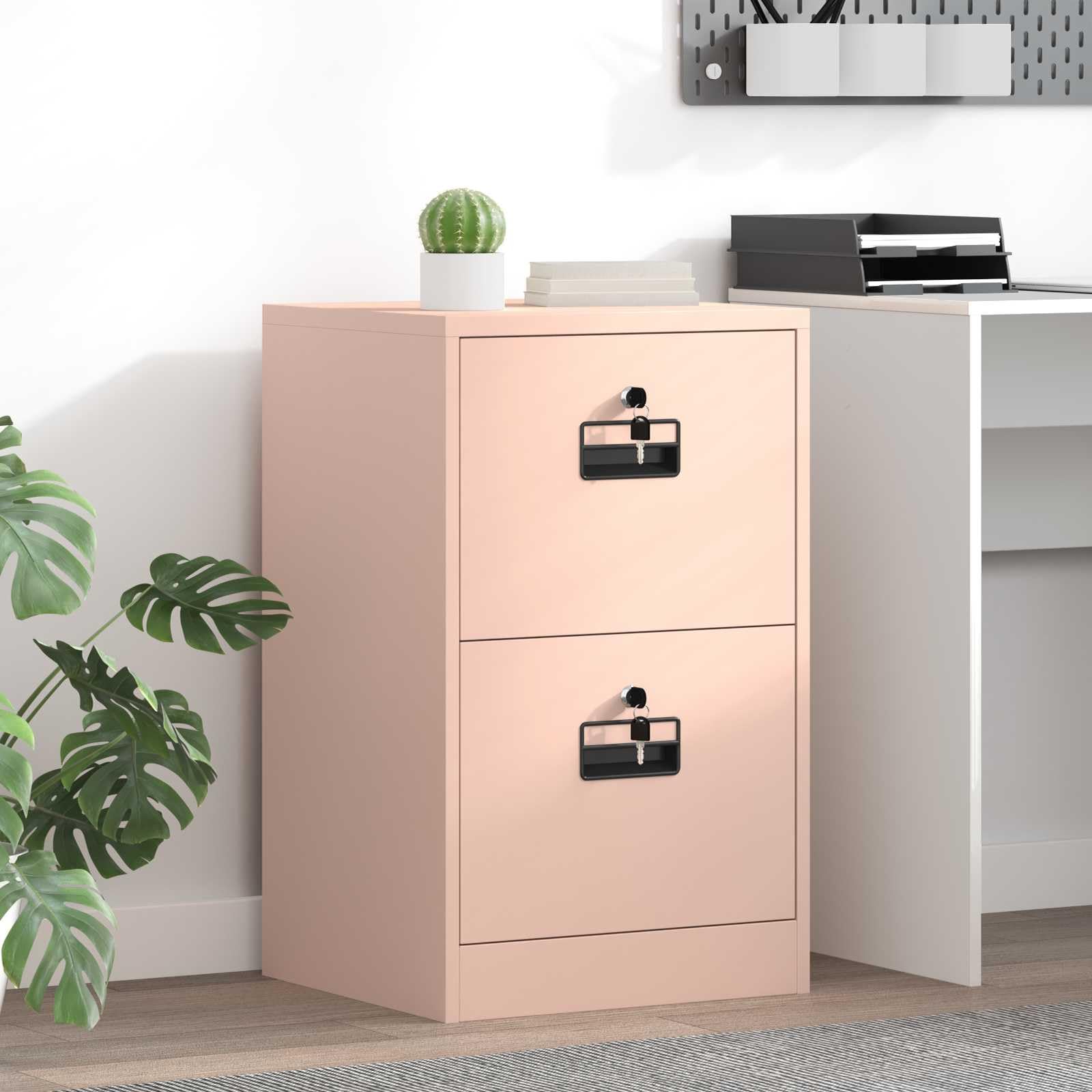 vidaXL Aktenschrank Rosa 45,5 x 42 x 74,5 cm Kaltgewalzter Stahl, Moderner Arbeitsplatz, stylischer Metall-Schrank, geräumige Schubladen für die Organisation und sichere Ablage