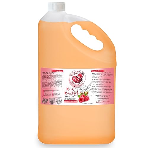 Bella Terra Oils Aceite de semilla de frambuesa roja pura  1 galón, alto en antioxidantes, protección UV natural, profundamente hidratante