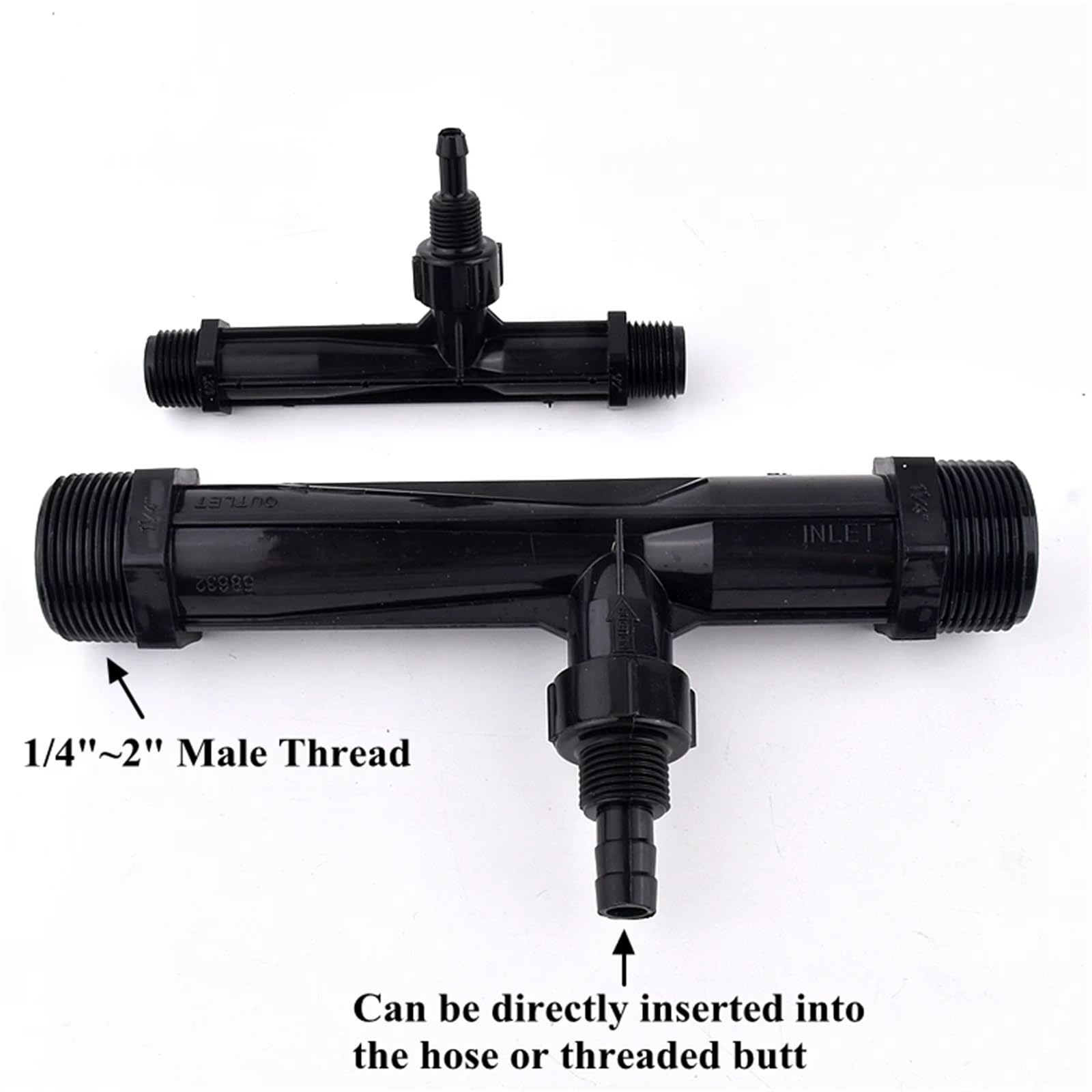 1 inyector de fertilizante Venturi de rosca macho de 1/4 a 2 pulgadas, sistema de riego Venturi, jeringa de tubería de agua de jardín (diámetro exterior de 20 mm)