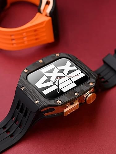 Miniatura 5 de VELORE Funda de reloj de fibra de carbono deportiva con correa de goma de flúor, para Apple Watch 87 65SE4 1.732 in 1.772 in, marco de titanio de