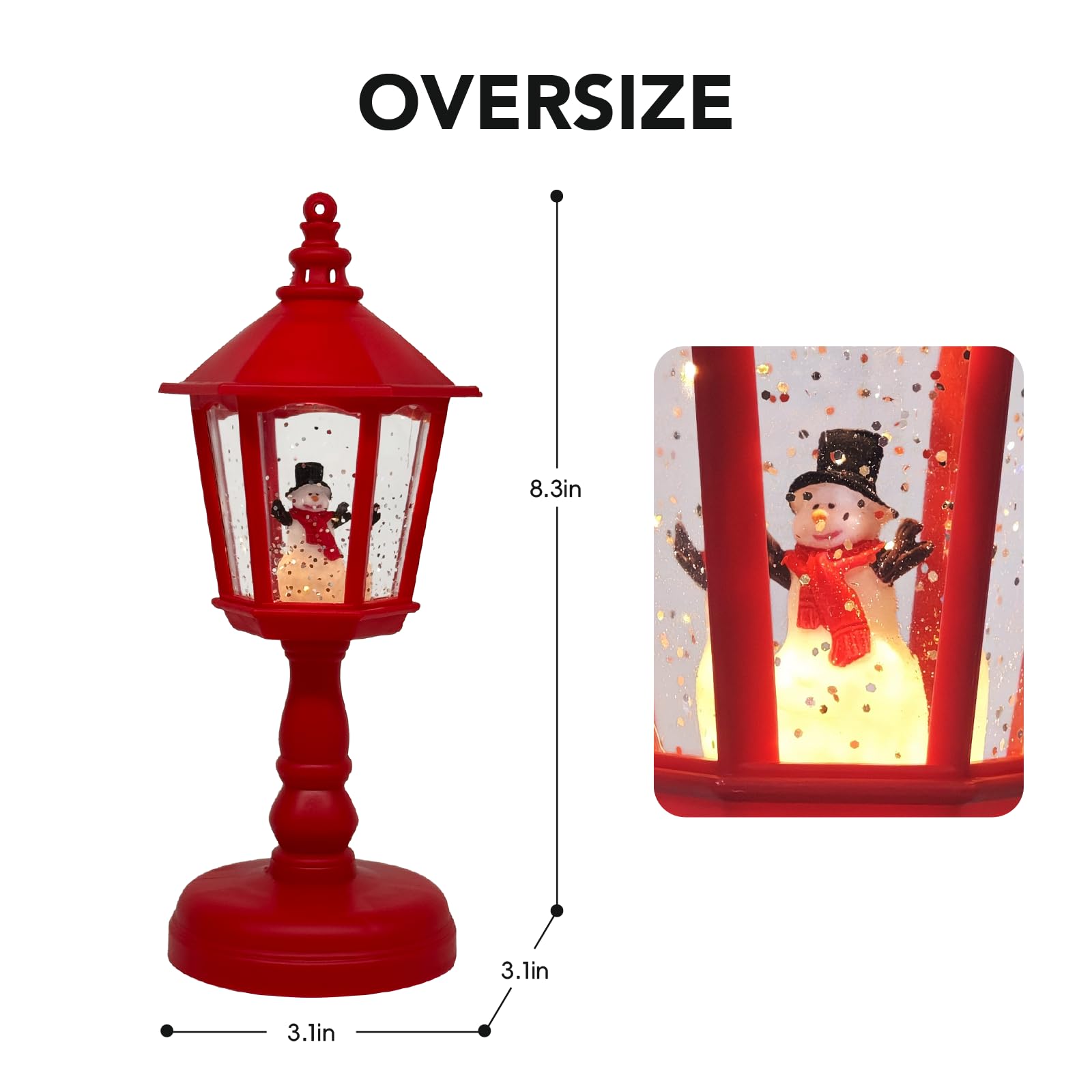 Świąteczna latarnia z kulą śnieżną, brokatowa podświetlana świąteczna mini lampa uliczna dom dekoracja stołu - bałwan