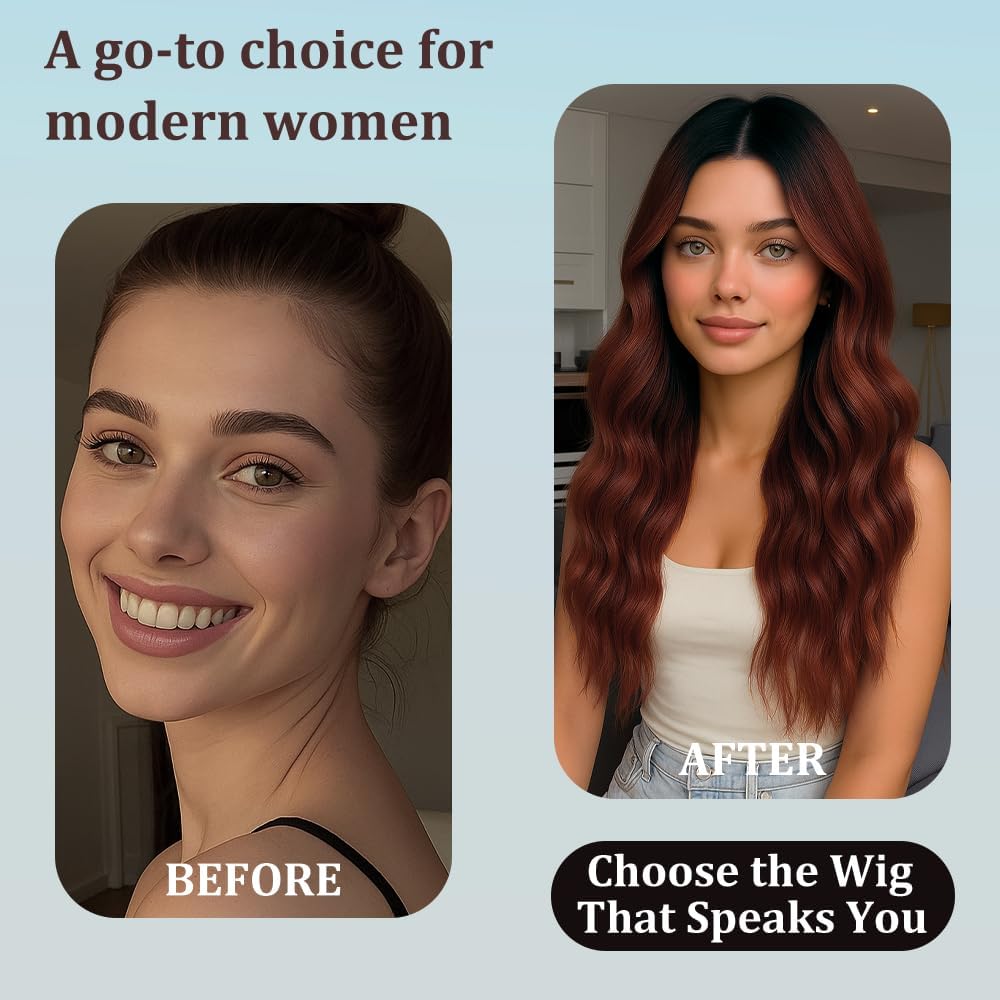 Creamily Long Hair Wig for Women,Red Ladies Wigs Natural Hair Full Head,Synthetic Curly Wig for Cancer Patients Women for Women Halloween Cosplay 2