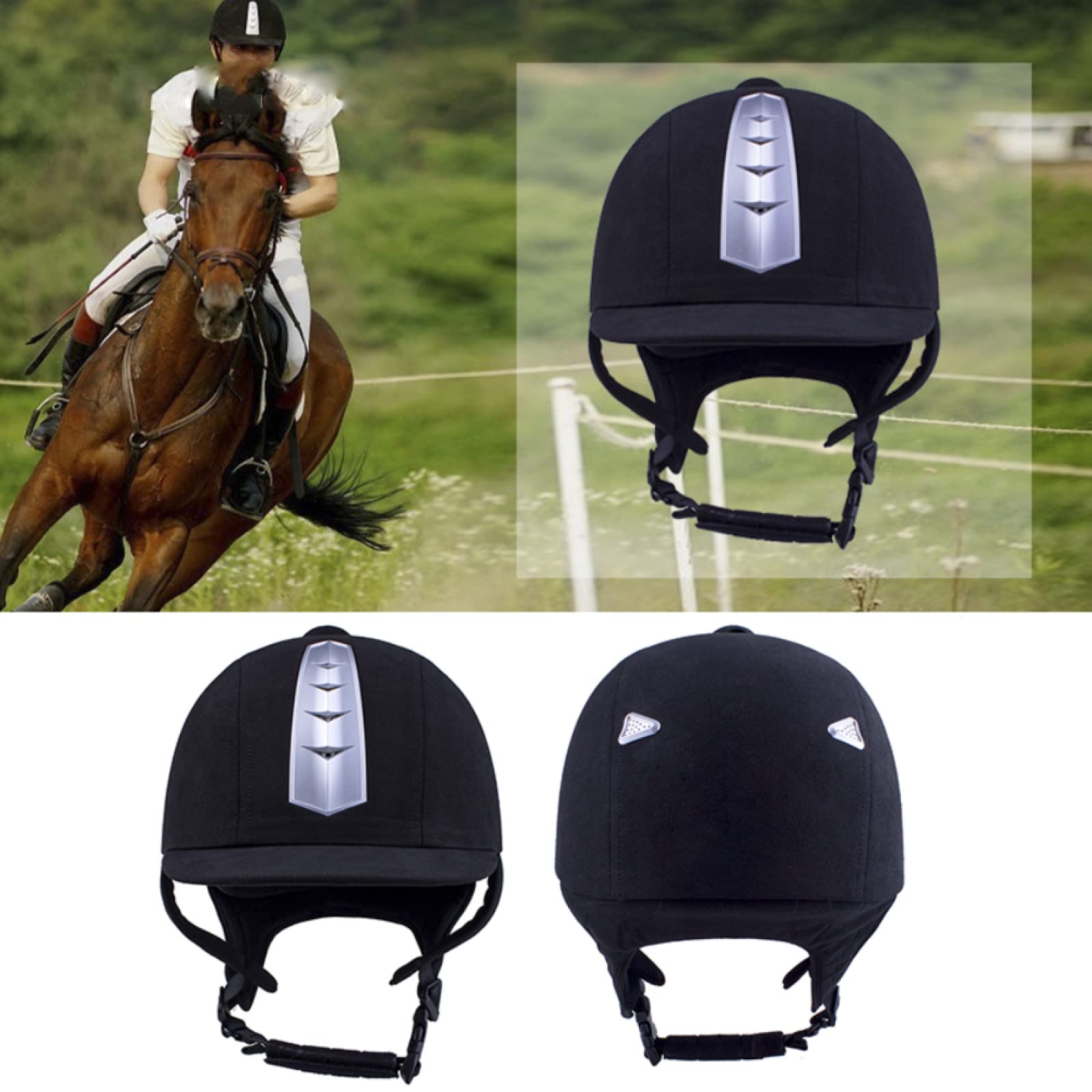 LEBEE Casco de equitacion Casco Ecuestre Mujeres Hombres Casco para Montar a Caballo Sombrero Fácil de Usar Equipo Ecuestre Sombreros Protectores,Black-59cm