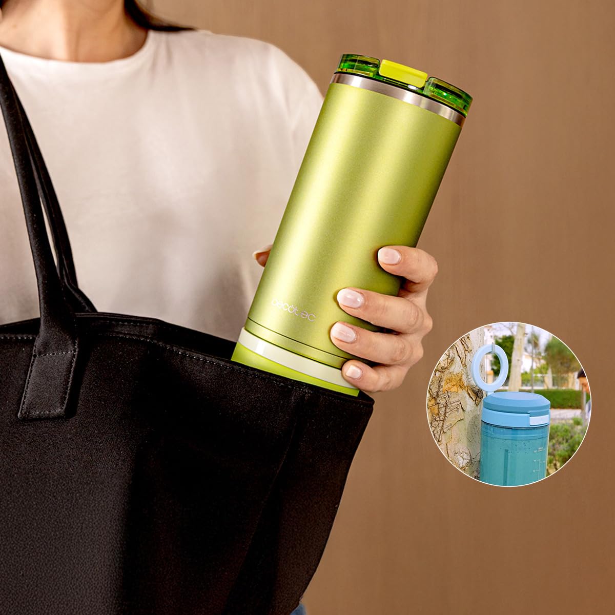 Cecotec Frullatore Portatile Power Titanium Shake2Go Dark Steel. 180W, Bicchiere Metallo 600ml Senza BPA, 3 Programmi Automatici, Ricarica USB-C, Goditi le Tue Bevande Fresche Molto più a Lungo Oggi