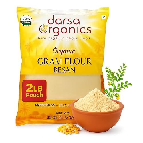 Darsa Organics Harina de gramo – Harina Besan de 2 libras, USDA Orgánica, sin químicos, sin OMG, Kosher, harina de garbanzos premium para cocinar y