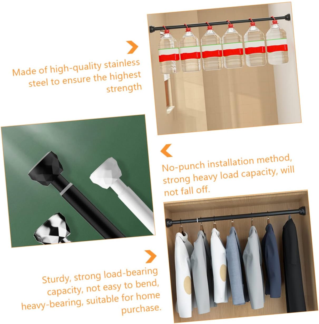LIFKOME 0.85m Clothes Drying Rack Extendable Clothes Rail Telescopic Rod No Drilling Safe Walls