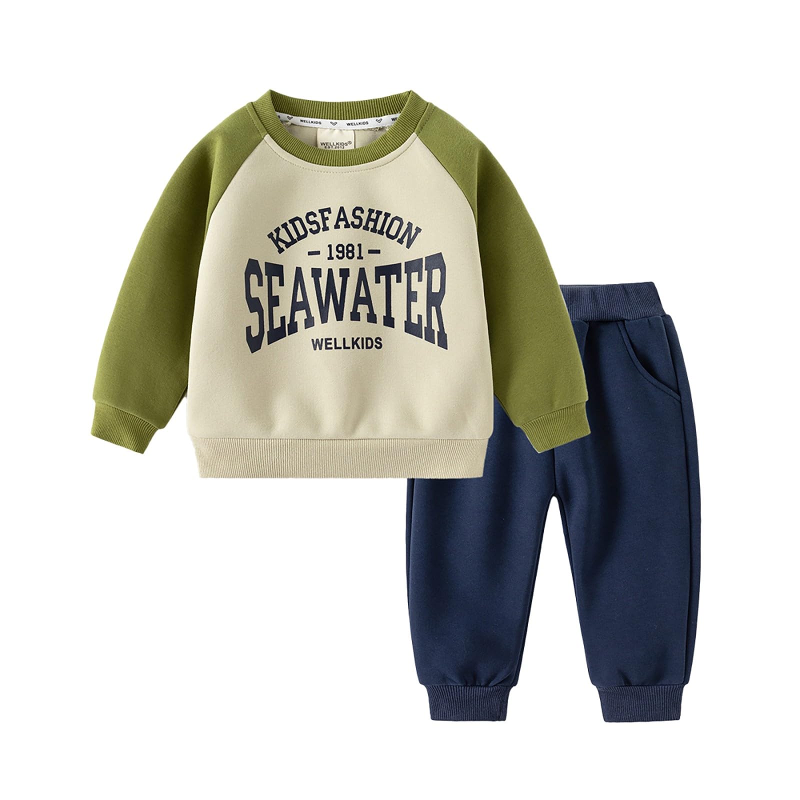 Baby Girl Summer Clothes 3-6 Months Boys' Fall KIDSFASHION SEAWATER WELLKIDS Letters Printed Clashing (Green, 5-6 Years)