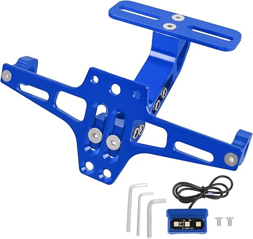 Miniatura 8 de Soporte para placa de matrícula de motocicleta, kit universal de eliminación de guardabarros de aluminio CNC negro con luz para placa