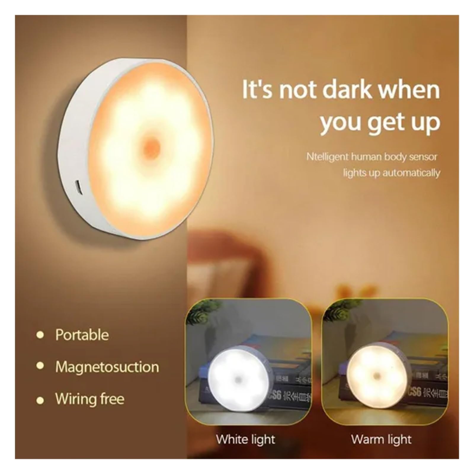 Luces Bajo Armario Luz LED Nocturna Con Sensor De Movimiento PIR, Lámpara Recargable Por USB For Armario Cocina, For, Escalera, Inalámbrica For(C,5Pcs)