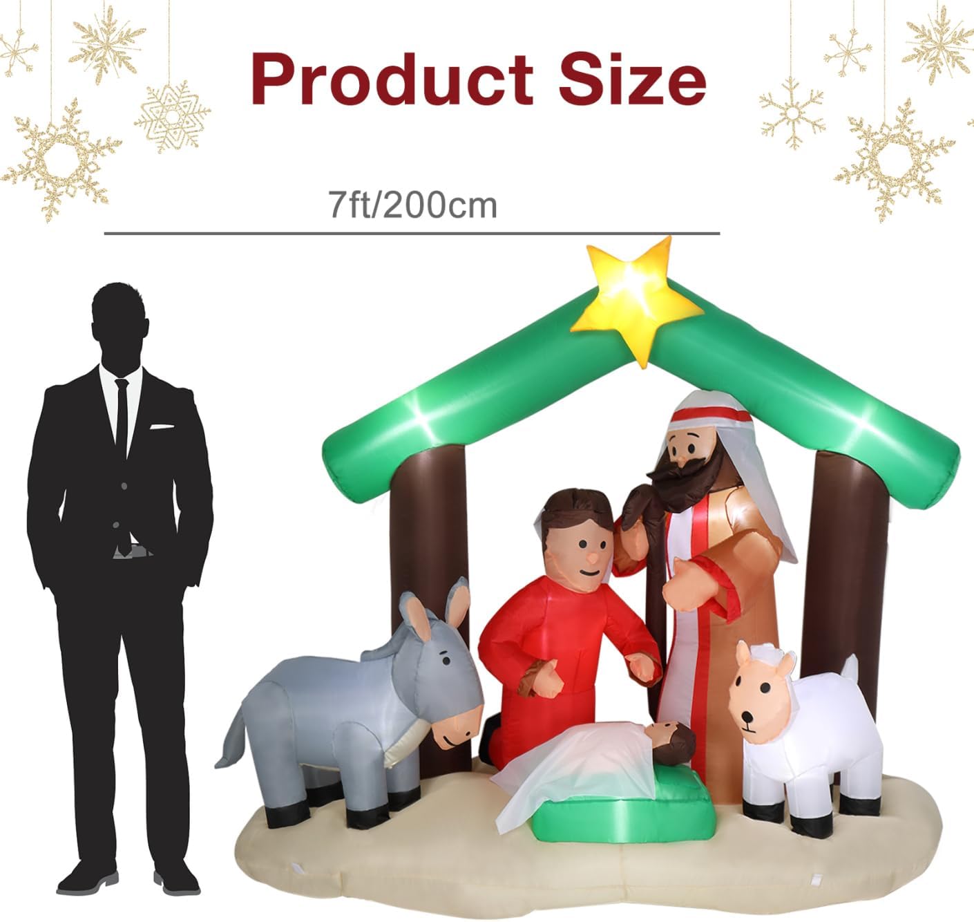 6 ft Christmas Inflatable Nativity Garden Jesus Decoration, Christmas Inflatables with 8 Lamps, Christmas Inflatable Outdoor Decoration for Holiday Party Front Yard Lawn Garden Decor