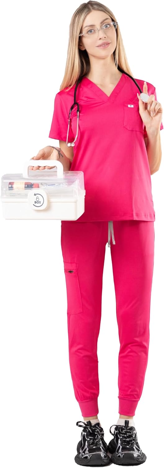 Meidiero Scurbs for Women Set, Classic V-Neck Scrub Top & Jogger Pant, Cool Stretch Medical Uniform - Image 7