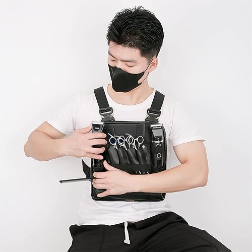 Miniatura 9 de Muserise Bolsa de cuero de moda y funcional para peluqueros, elegante bolsa de almacenamiento de herramientas de corte de pelo para peluquero (gris)
