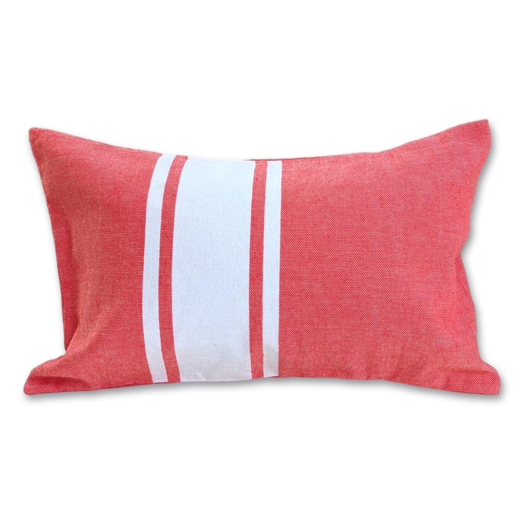 Oreiller de Plage Gonflable en Fouta, 100% Coton, Rouge Pastel et Blanc, 40x26 cm, avec Coussin PVC Amovible