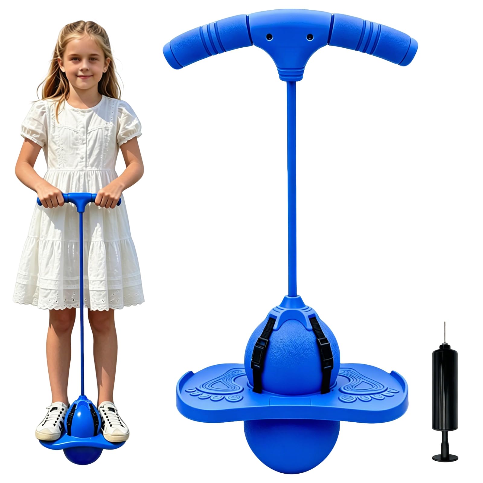Pogo Ball for Adults, Balance Jumping Ball for Kids, Palla Rimbalzante con Maniglia Maniglie E Pompa (Blau)