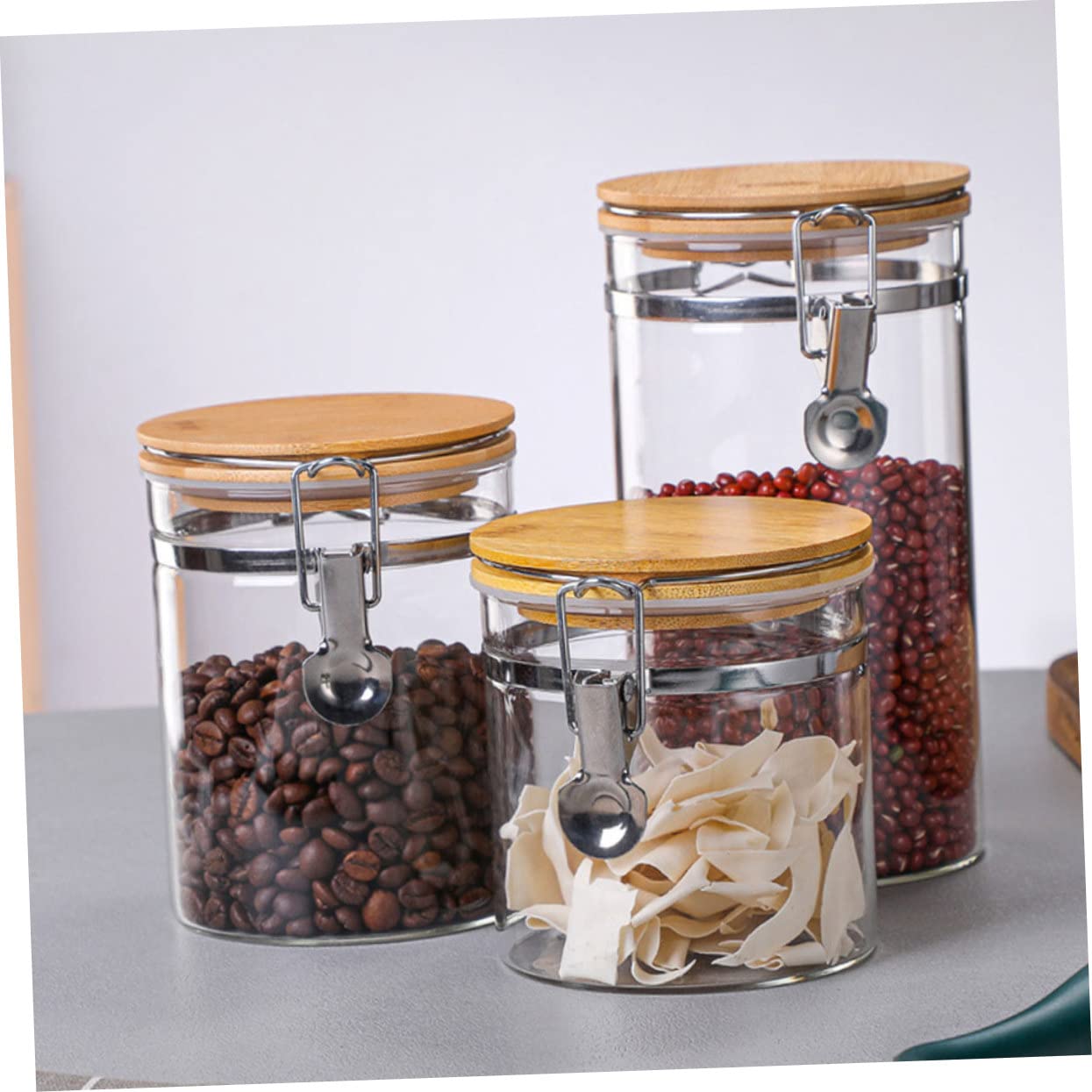 PRETYZOOM 2 Stück Luftdichte Vorratsgläser aus Glas mit Edelstahl Klappdeckel 1140ml und 1280ml für Küche zur Aufbewahrung von Mehl und Tee mit Stabiler Struktur
