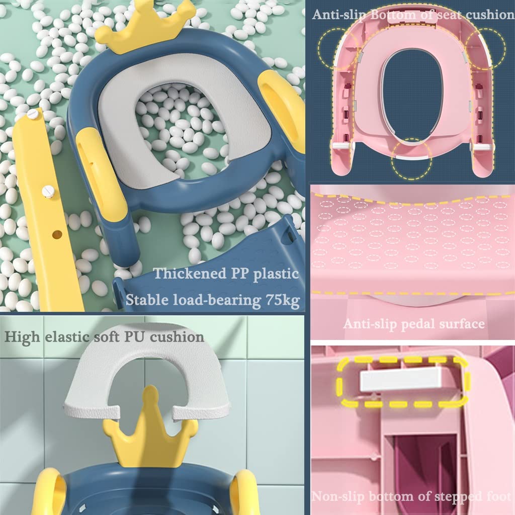 Wc Trainer Mit Treppe Süße Krone Toilettentrainer Mit Treppe Mit Rückenlehne, Verstellbares Falten Toiletten-Trainer Für Mädchen Und Jungen, Belastbarkeit 75kg