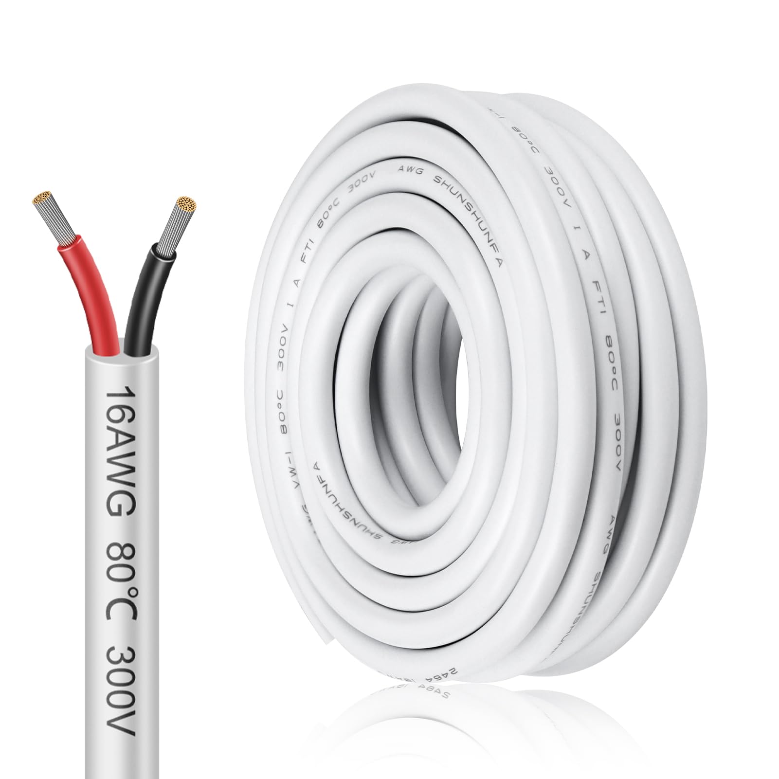 inShareplus 16AWG 2x1.5mm² 5 Meter Electrical Wire 2 Core Cable, 5V/12V/24V White Tinned Copper Wires