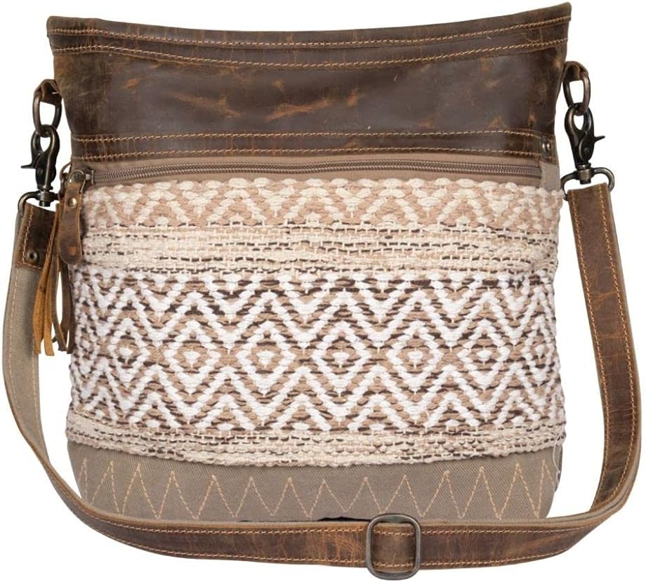 Myra Bag Canvas Zipper Pouch - Blending Taste Shoulder Leather, Rug, and Canvas Pouch with Adjustable Strap and Tasseled Front Pocket, Hobo Crossbody Bag for Women