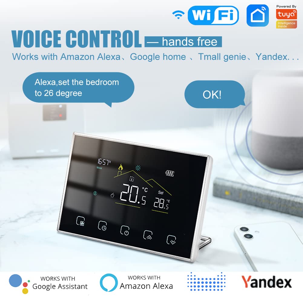 Termostato Calefaccion WiFi Inalámbrico,Inteligente para Calefacción de Calderas, Termostato Calefaccion Programable WiFi Pilas Compatible con Alexa Google Home
