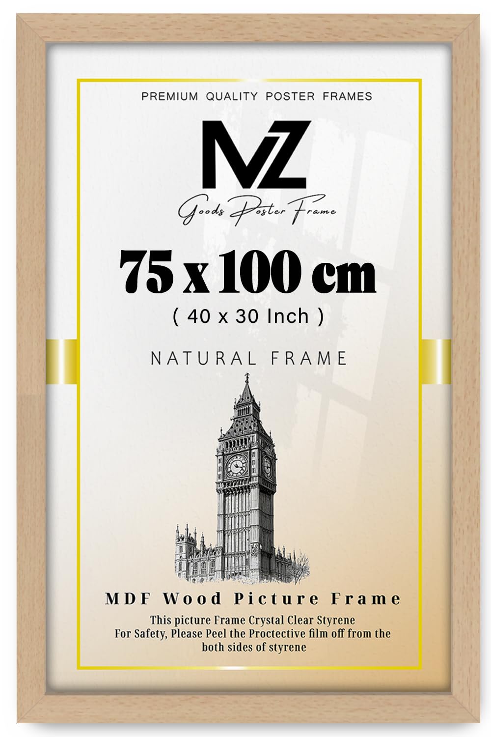 Mz Goods Beech | Mdf Poster Frame (75 X 100 Cm) 100 X 75 Cm Ideal For Art, Home & Office Décor, Sturdy Mdf Finish, Secure Hooks For Easy Wall Mounting [ ]