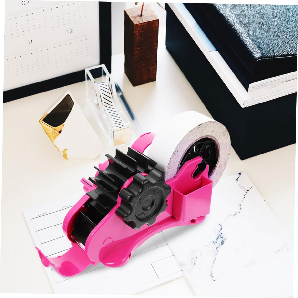 Uonlytech 2 Pezzi Distributore Nastro Adesivo Semi con Taglierina per Nastro Termico per Strumento per Ufficio Scuola e Casa