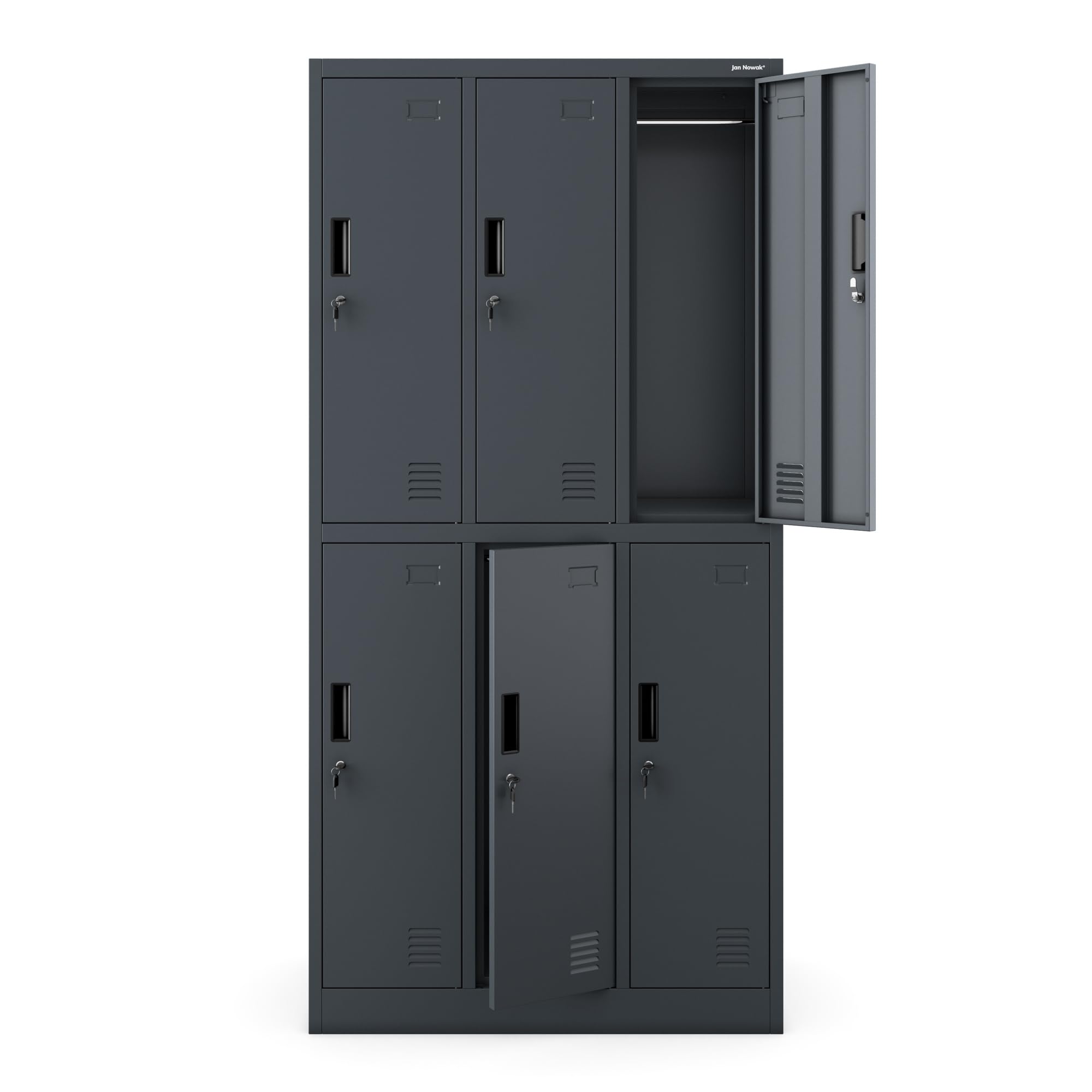 Jan Nowak Schließfachschrank 3B2A Wertfachschrank Metallspind Umkleideschrank 6 Fächer Stahlblech Pulverbeschichtet 185 cm x 90 cm x 45 cm (H x B x T) (Anthrazit)