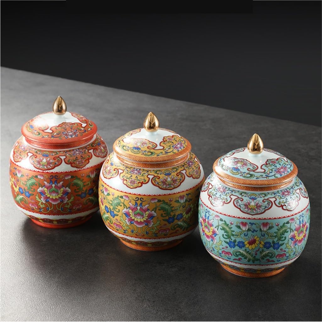 CMBSSTFC Słoik na cukier Ceramiczny sypki słoik do przechowywania herbaty Kolor emalii Ceramiczny chiński styl retro Zamknię słoik Słoik do przechowywania żywności w kuchni Pojemnik na herbatę (kolor: