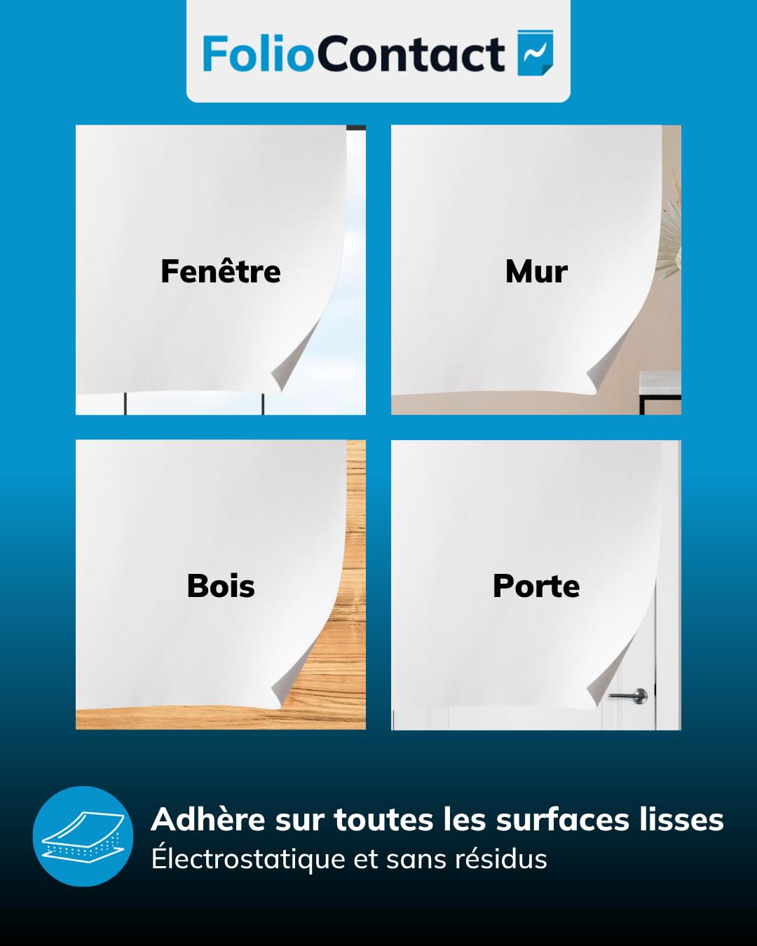 Whiteboard Tableau blanc en rouleau/Film électrostatique breveté Effaçable et réutilisable Fixation sans outil sur presque toutes les surfaces