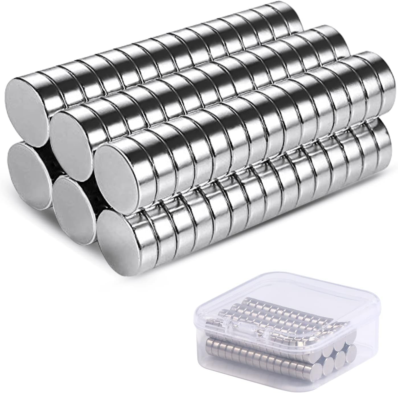 Vinabo 60 Stück Neodym Magnete, Kleine Rund 6 x 3mm, für DIY Craft Office Pinnwand, Magnettafel Magnettafel, Kühlschrank, Kegelmagnete, Notenmagnete,Vernickelter Stahl Magnete, Silber (Packung mit 5)