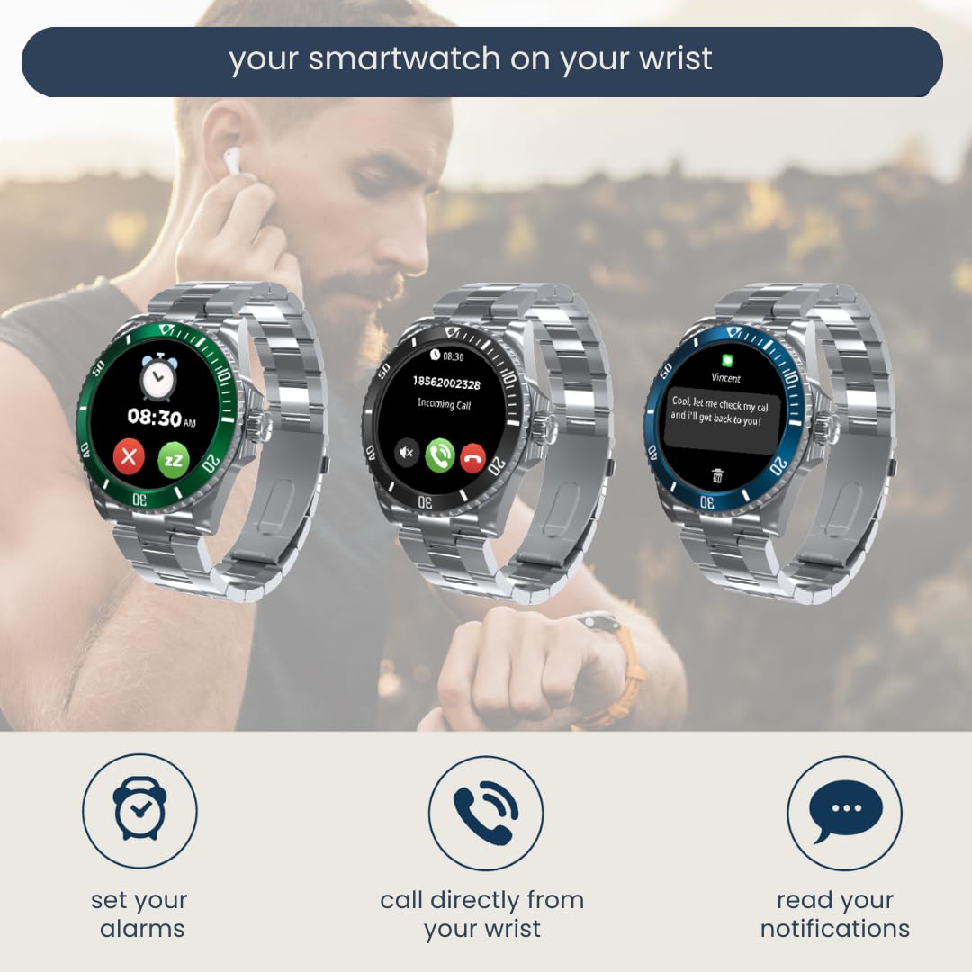 TECHMADE Niah Neptune Smartwatch męski luksusowy zegarek cyfrowy Smartwatch – stylowy design w stylu, wyświetlacz AMOLED, monitorowanie zdrowia i powiadomienia, połączenia, powiadomienia,