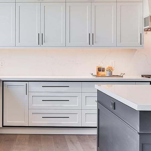 Miniatura 5 de Amerdeco Paquete de 10 tiradores de gabinete negro mate de 5 pulgadas (5.039 in) con agujeros centrales para gabinetes de cocina, herrajes para