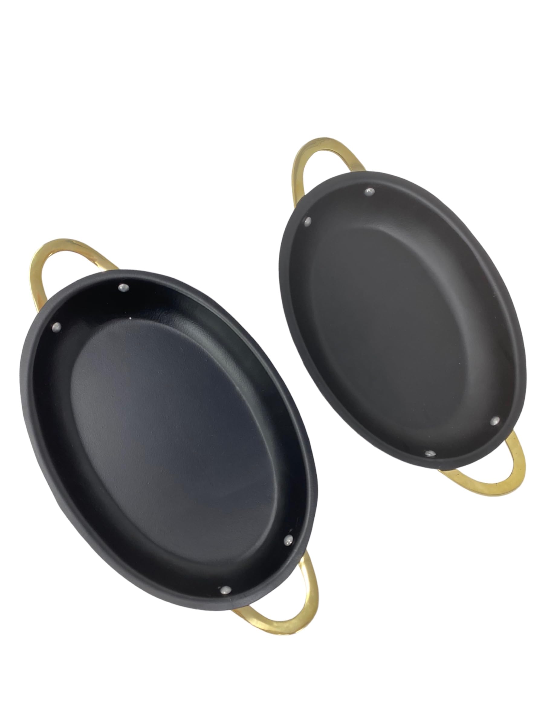 Stainless Steel Indian Oval Black Balti Dish Starter/Main Side Serving Rice Veg Meat With Gold Handles Ideal For Restaurant and Household (8" x 5.5" Small Oval Black Dish)