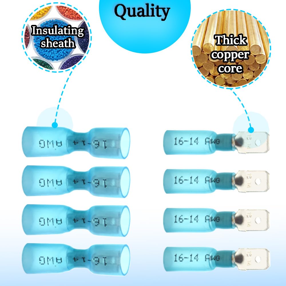 100 Pezzi Connettori Elettrici Kit Terminali a Crimpare Termorestringenti Di Connettori Femmina e Maschio - per cavi da 1,5 – 2,5 mm²(Blu/YRSL)