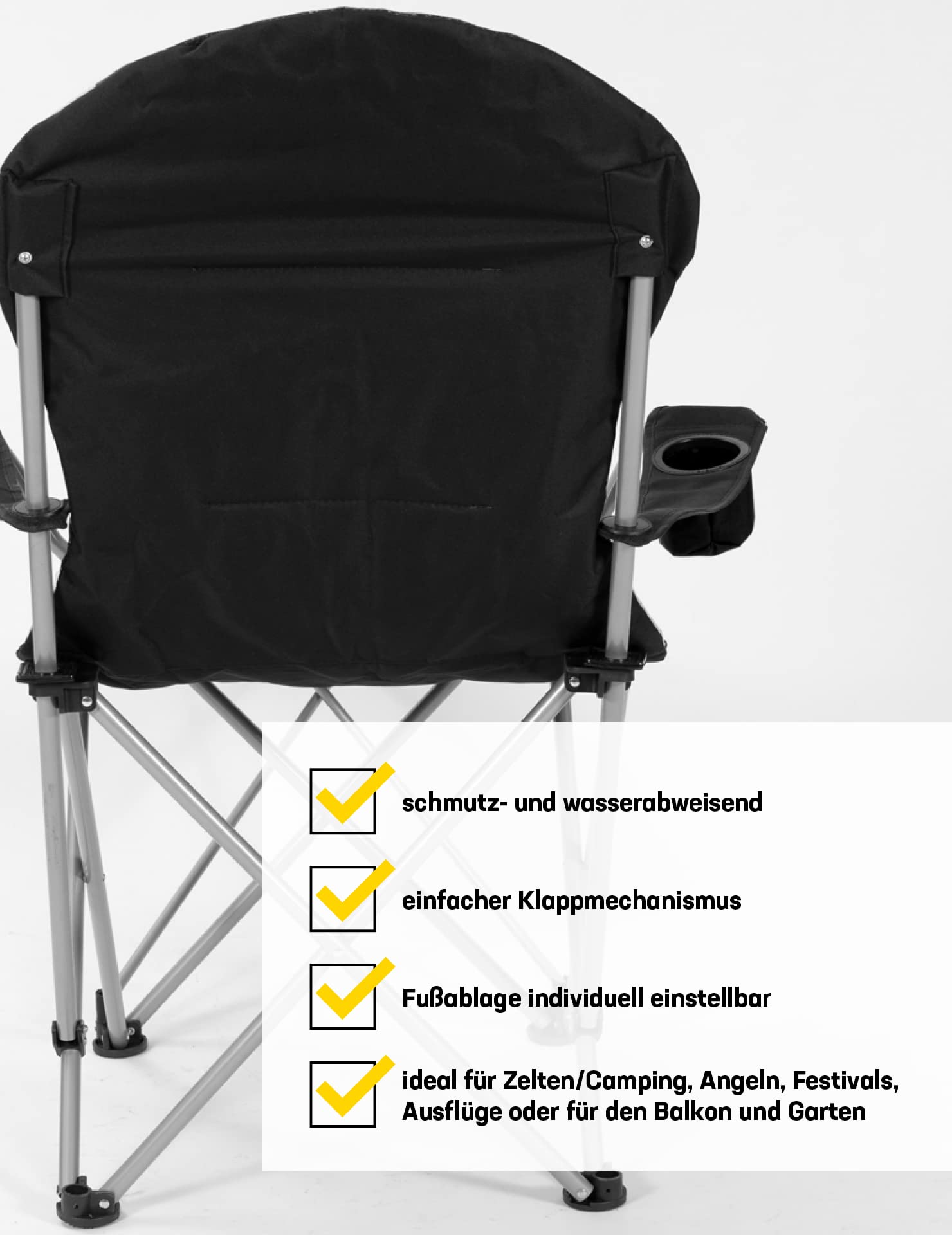 Kirkjubøur® Asgard wyściełane krzesło kempingowe z uchwytem na napoje, podnóżkiem, podłokietnikami i torbą do przenoszenia, odporne na zabrudzenia i działanie wody, wymiary (wys. x szer. x gł.): 95 x 60 x 50 cm, maks. obciążenie: 120 kg (zielone)