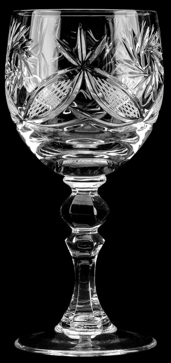 Set of 6 Russian Cut Crystal Shot/Sherry Glasses on a Long Stem