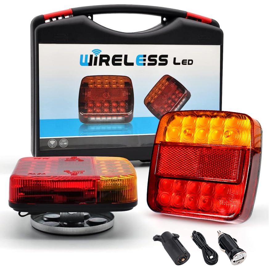 Magnetic Wireless Tail Lights Kit for Trailer, Led Trailer Rear Lights for Truck, Flatbed, Camion, Semi, Rv, 12v Tow Taillights with Turn Signals, Brake Signals, IP76 Waterproof