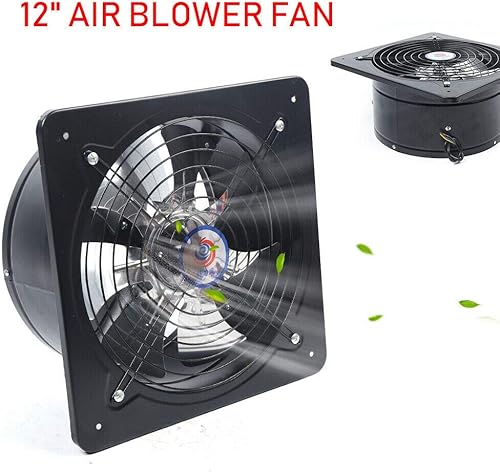 Miniatura 4 de Extractor de ventilación industrial de 110 V y 12 pulgadas, funcionamiento estable y bajo nivel de ruido, cuerpo de metal y hoja de viento (negro,
