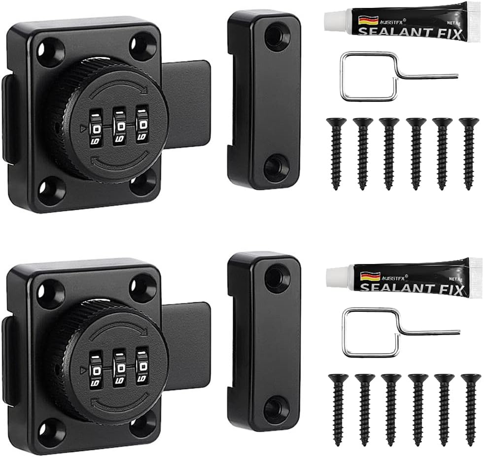 2PCS Mechanical Keyless Black Cabinet Door Latch Lock, Zinc Alloy Password Drawer Lock, One-Way Combination Latch, for Bedroom, Office, Drawer