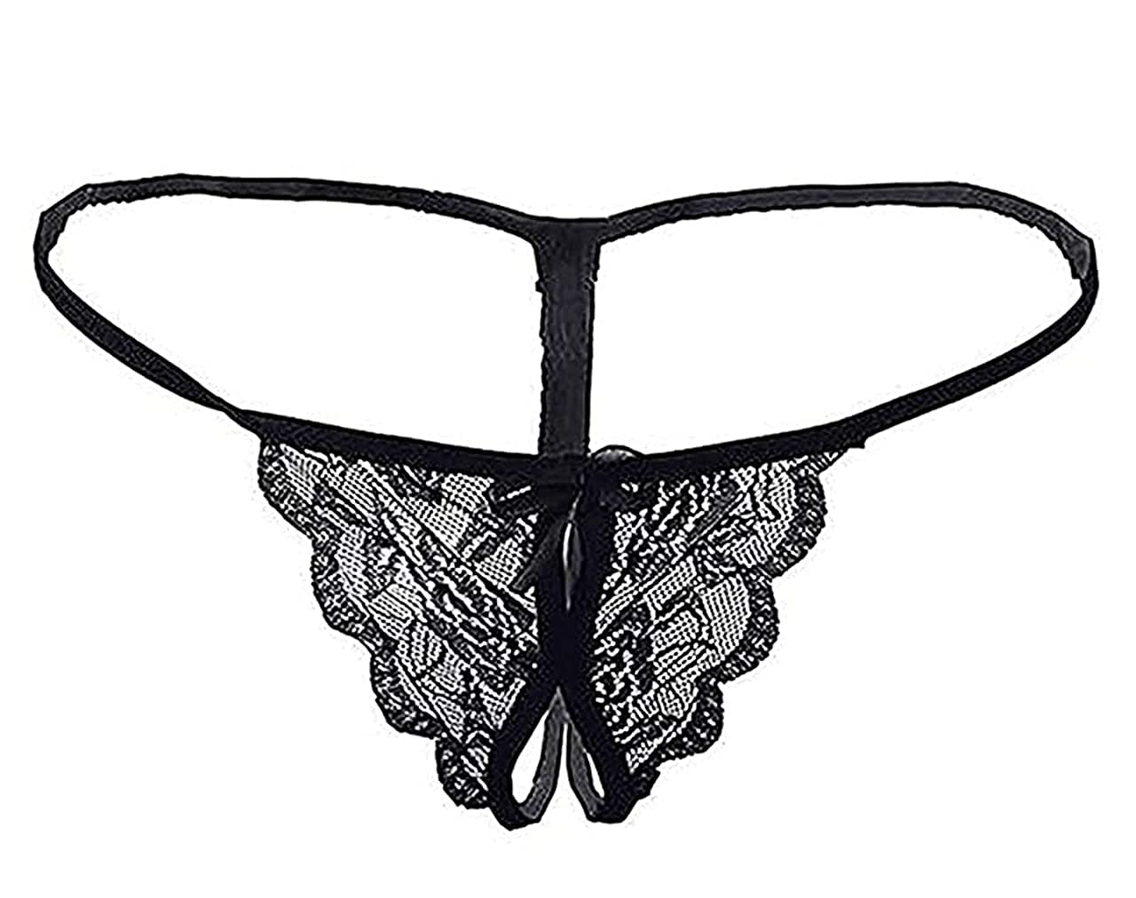 Wow Zn Fashion Women's Comfortable Polyester Spandex Crutches Lace Thong G-String, Free Size, Black Color